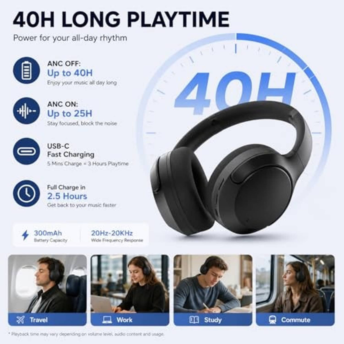 Black over-ear headphones with cushioned ear pads and adjustable band