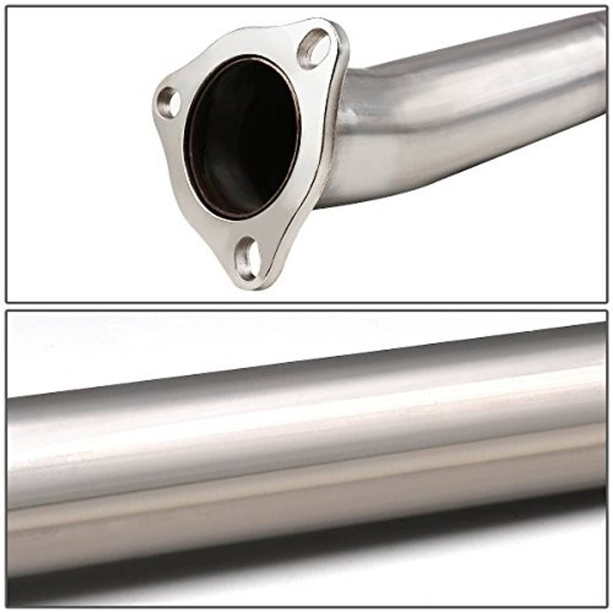Exhaust flange inlet with four-bolt mounting and smooth stainless pipe section