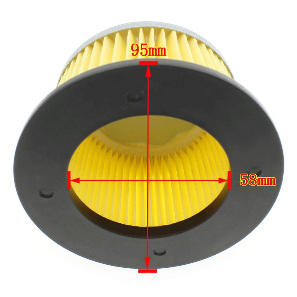 Carburetor air intake with black housing and yellow pleated filter element