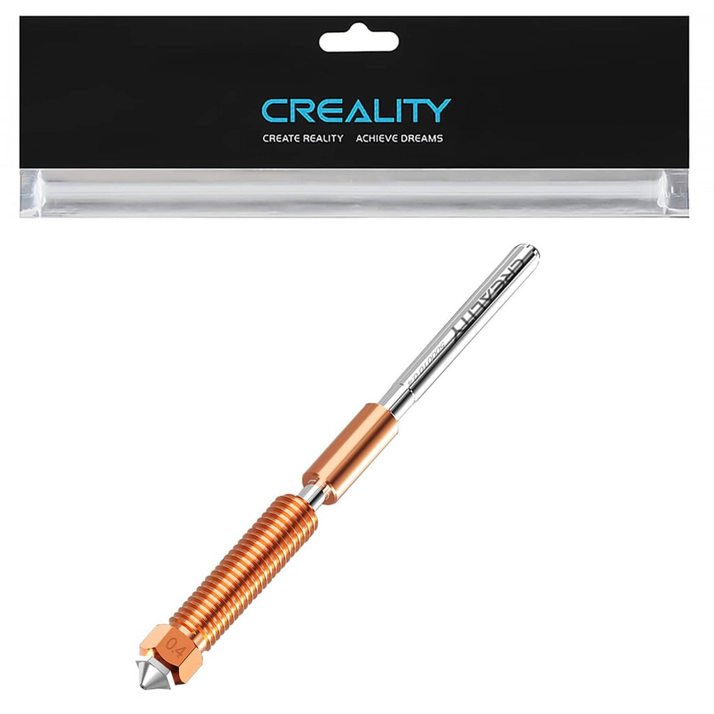 Copper-and-metal quick-swap 0.4mm nozzle with brass tip, shown loose in packaging