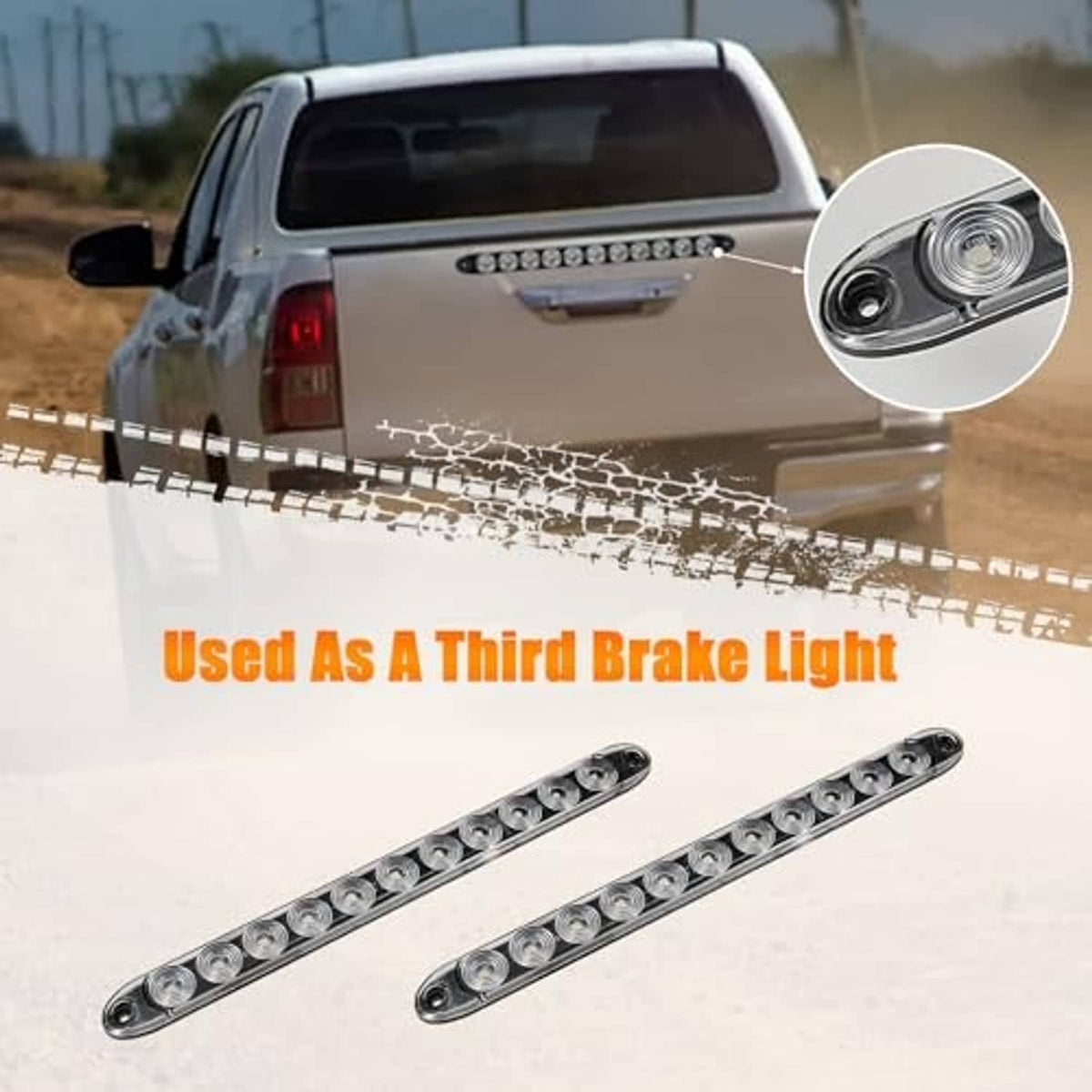 Red LED trailer light bar glowing at different brightness levels