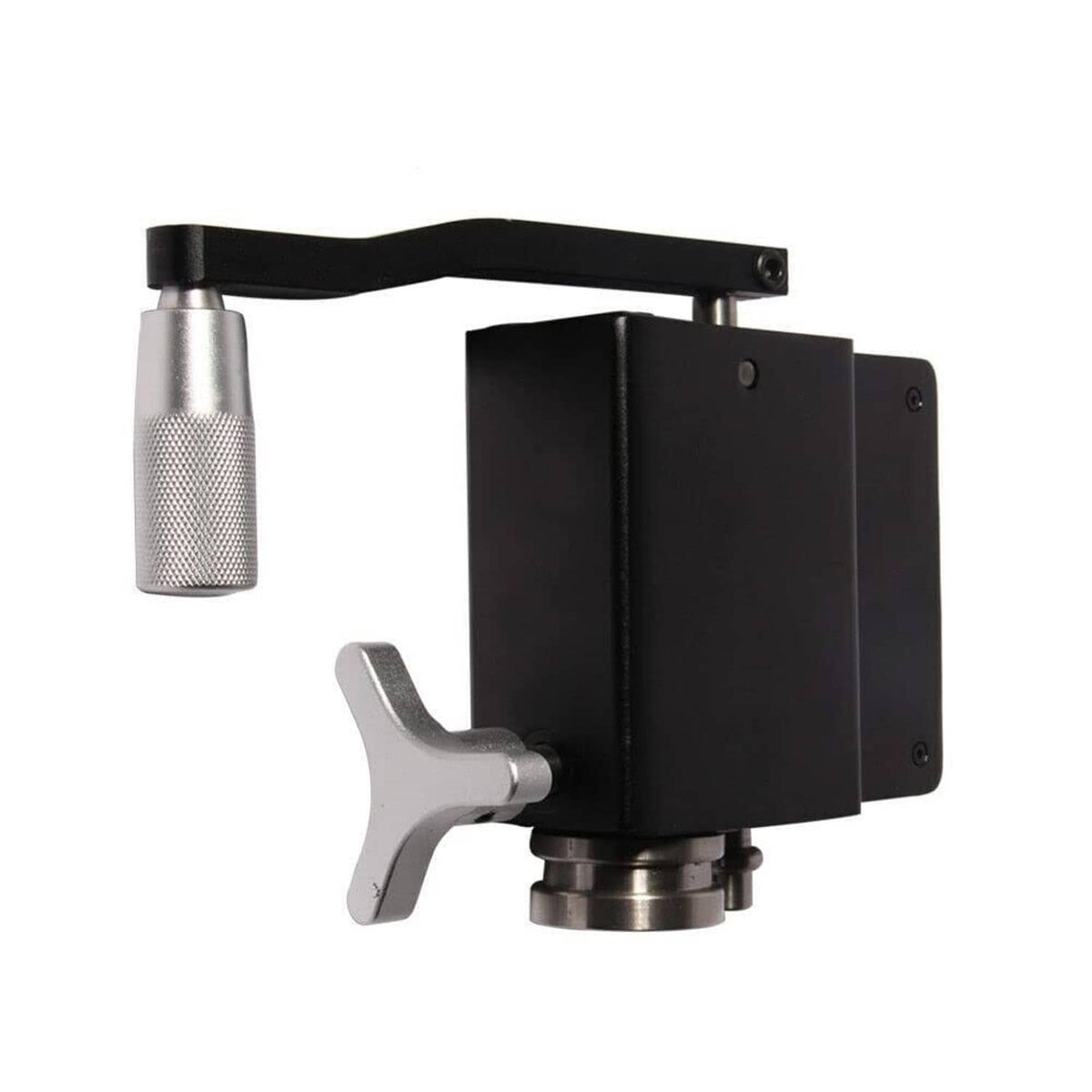 Tube pipe bead roller tool with black lever, textured silver grip, and clamp arm