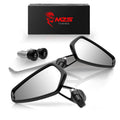 Pair of black bar-end motorcycle rearview mirrors with integrated mounting brackets.