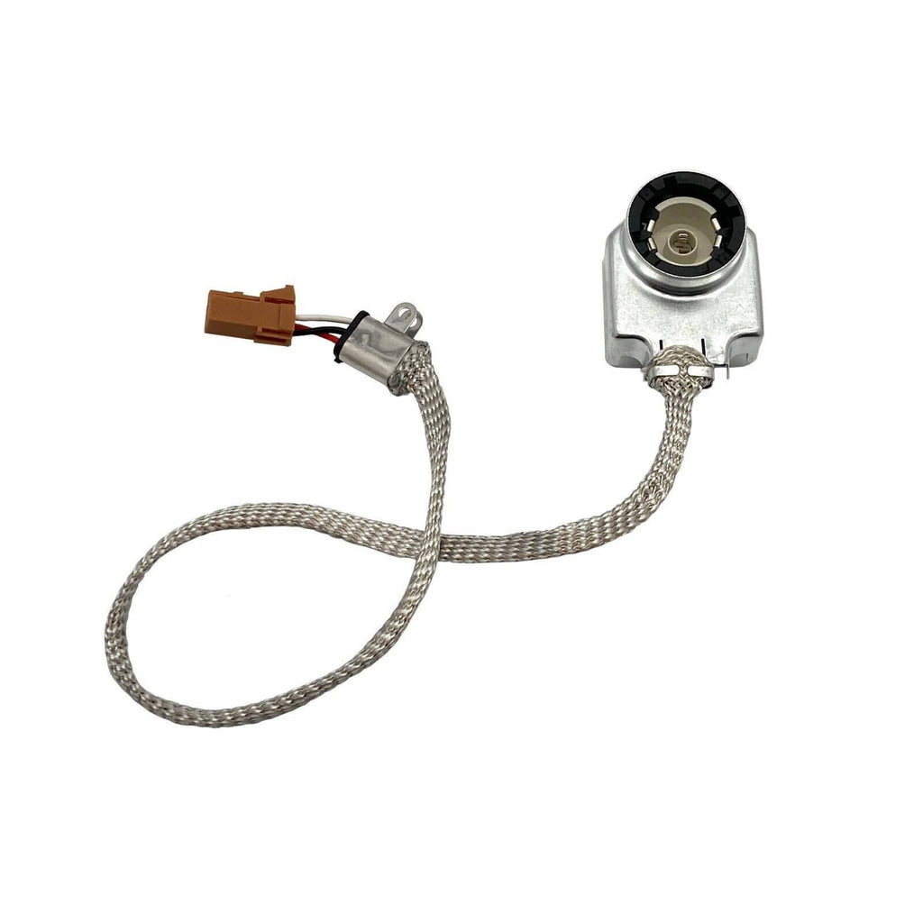 HID xenon igniter with braided cable, connector plug, and metal mounting tab