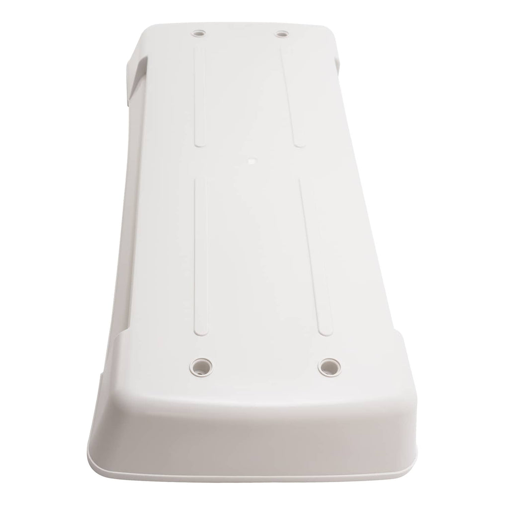 White refrigerator vent cover back panel with two holes and molded ribs