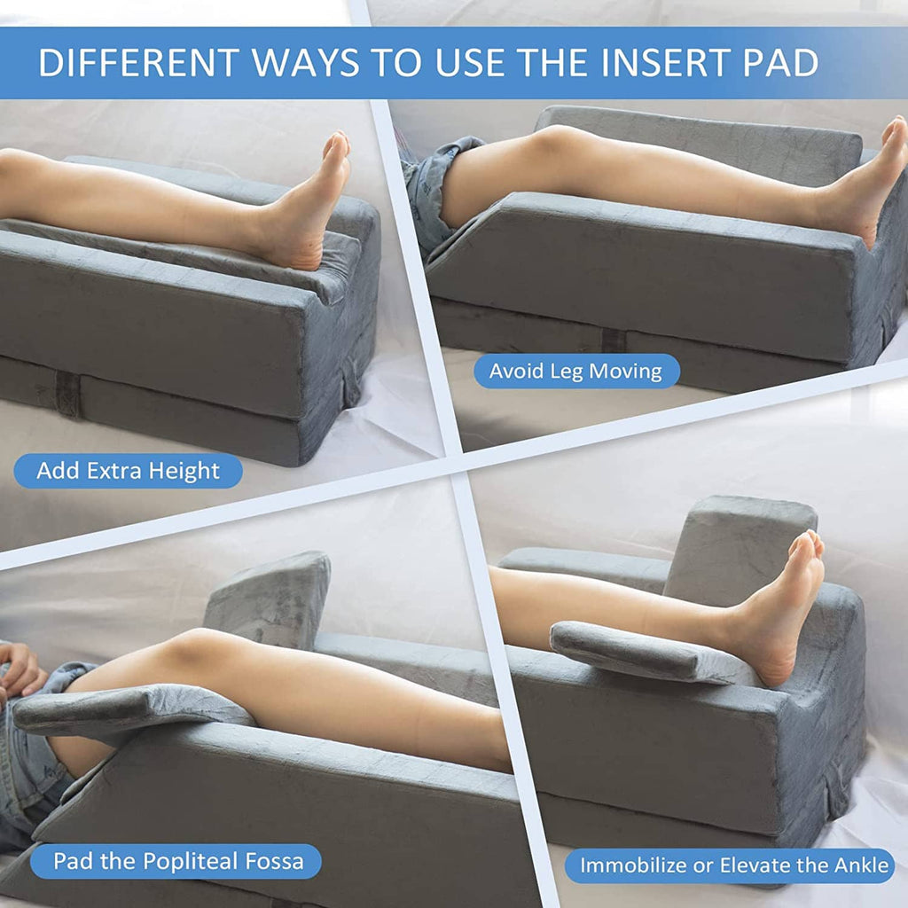 Adjustable leg elevation pillow with removable insert pad, dark gray foam