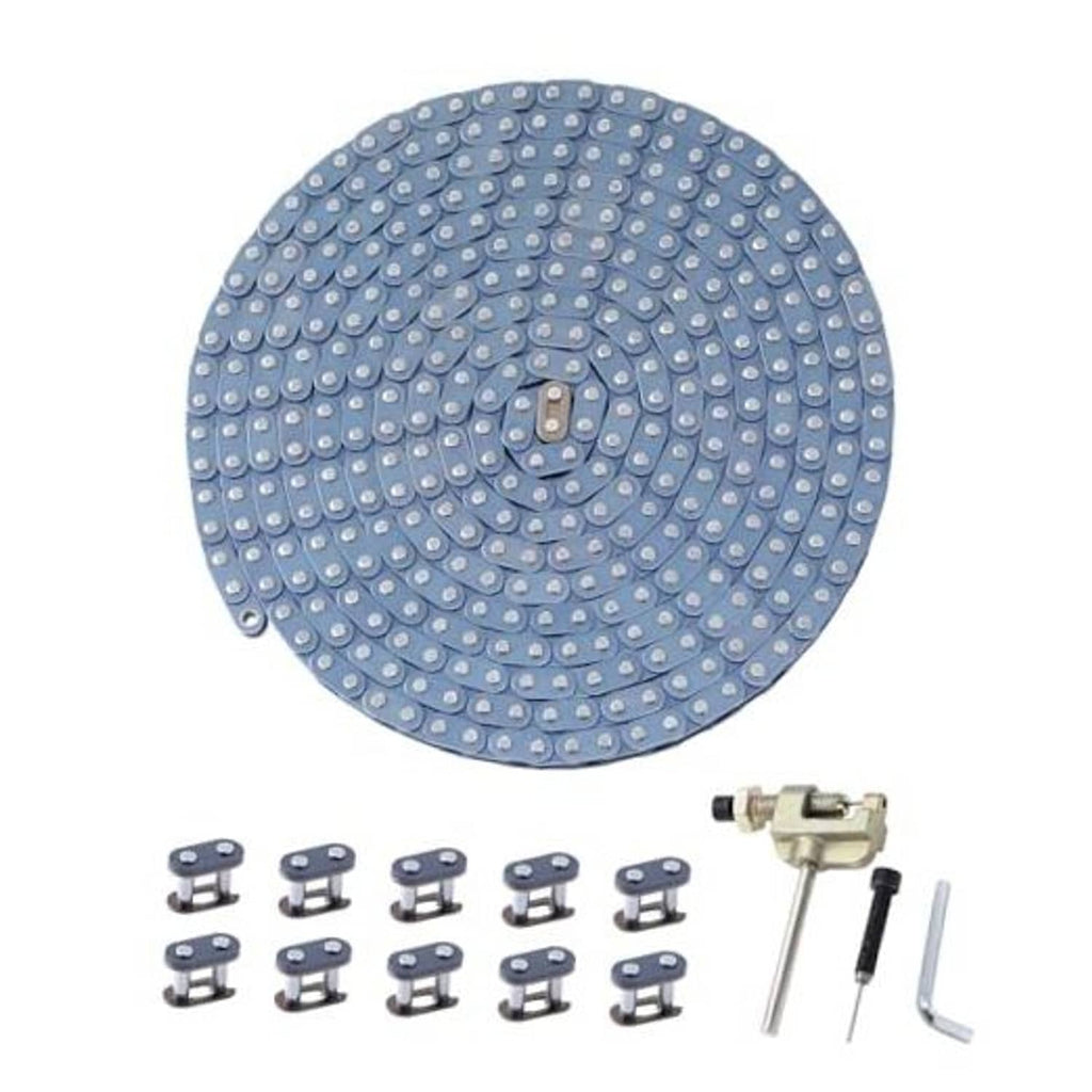 Blue roller drive chain coil with metal link plates