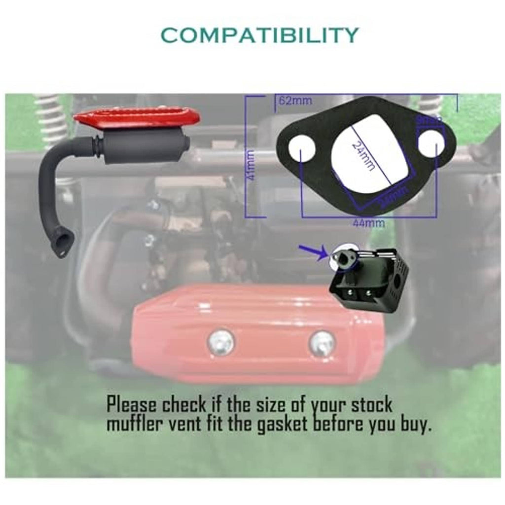 Go-kart exhaust muffler kit with black gasket and mounting flange for the head pipe
