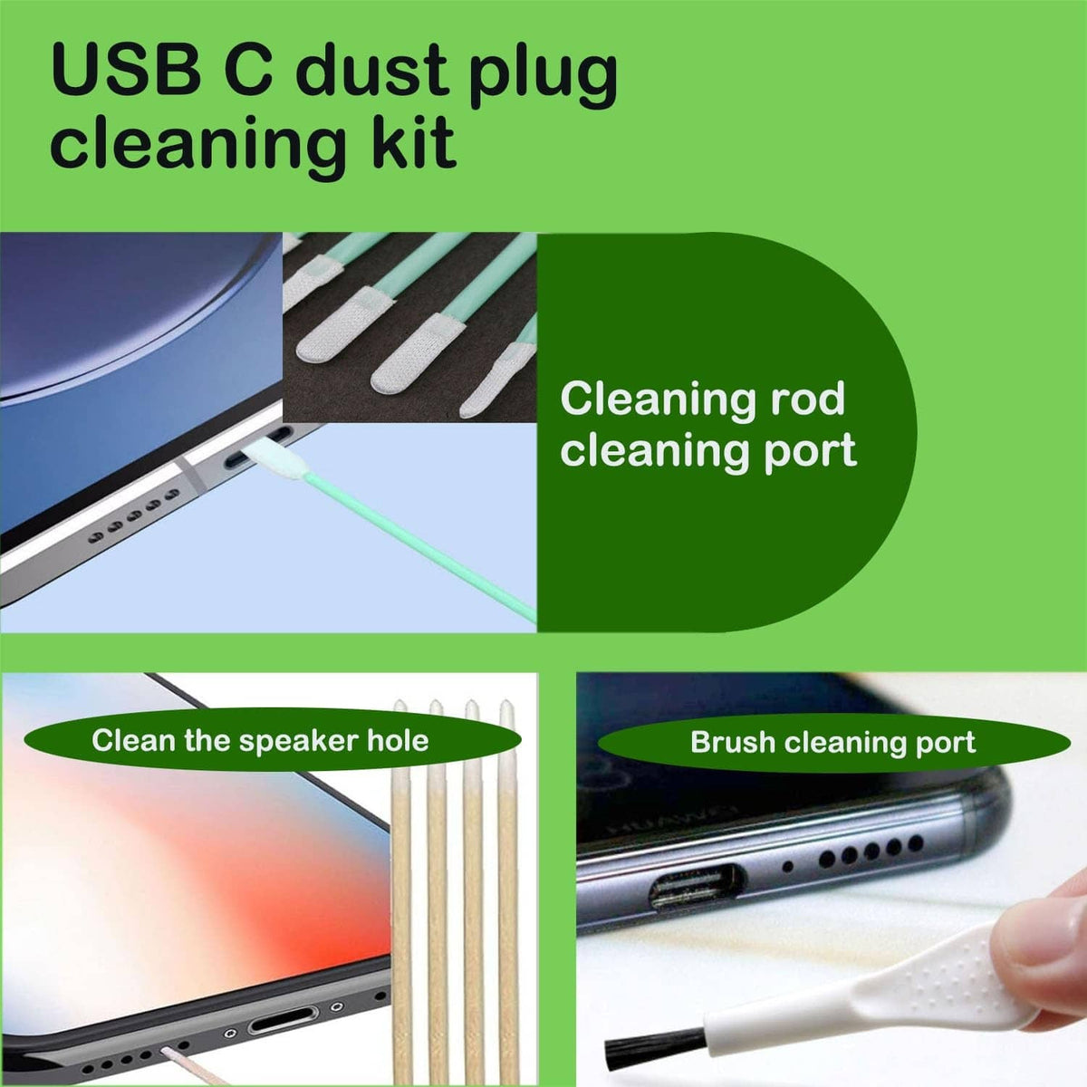USB-C dust plug cleaning kit with slim rod and brush for ports
