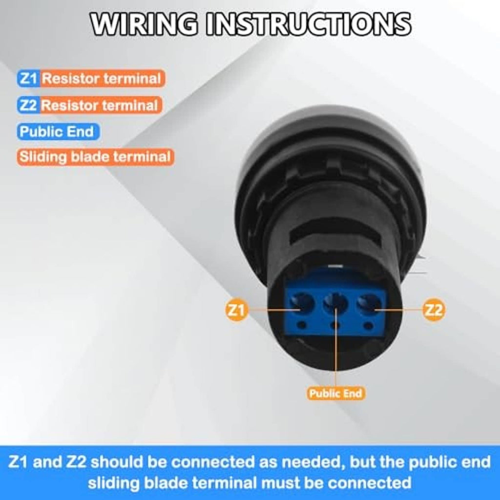 Rotary potentiometer wiring terminals with sliding blade public end and two resistor terminals
