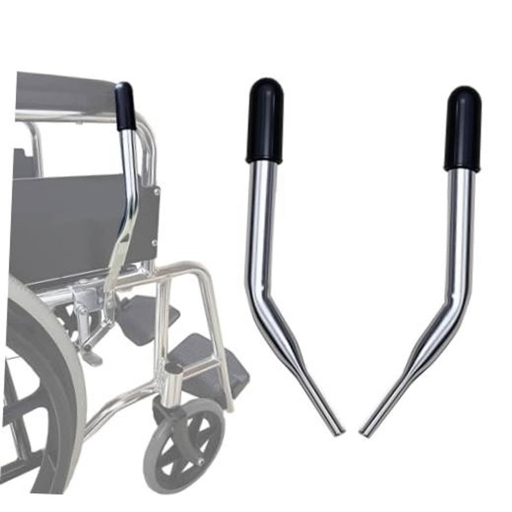 Wheelchair brake handle extenders with black grips and chrome U-shaped arms