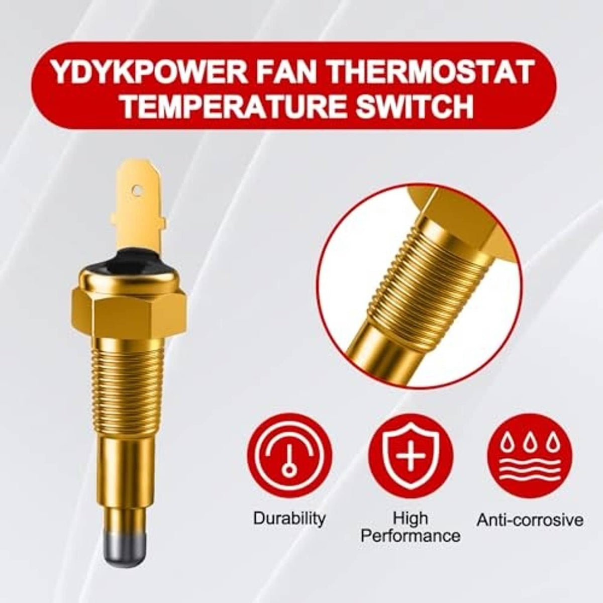 Thermostat fan switch with brass coil threads, black insulator, mounting spade