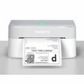 Grey MUNBYN thermal shipping label printer with 4x6 label inserted and status light on
