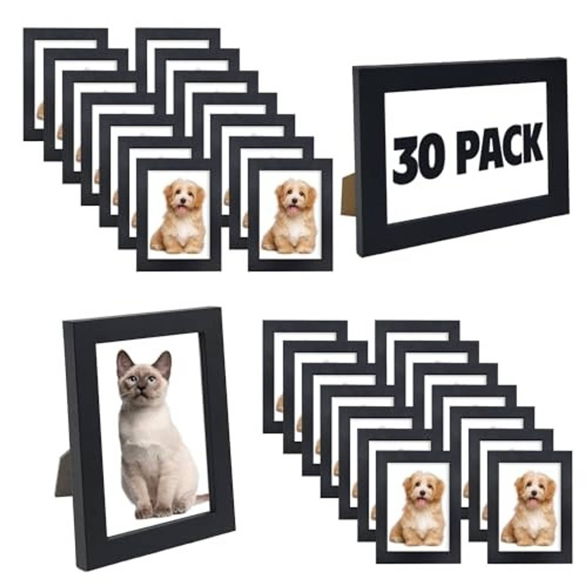 30-pack set of 4x6 picture frames in dark finish, multiple frames shown together