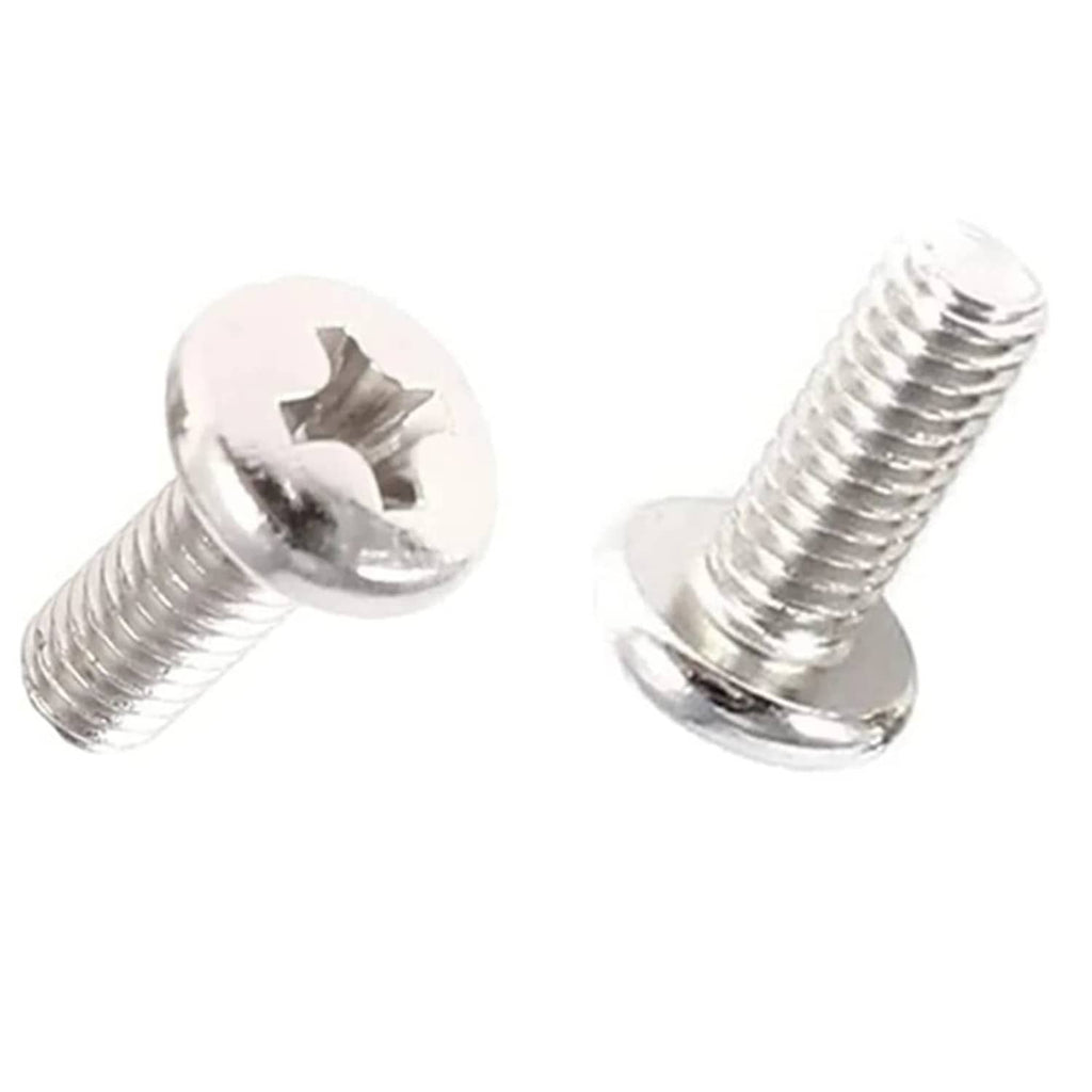 Stainless steel Phillips truss head screws, two M4x12mm close-up