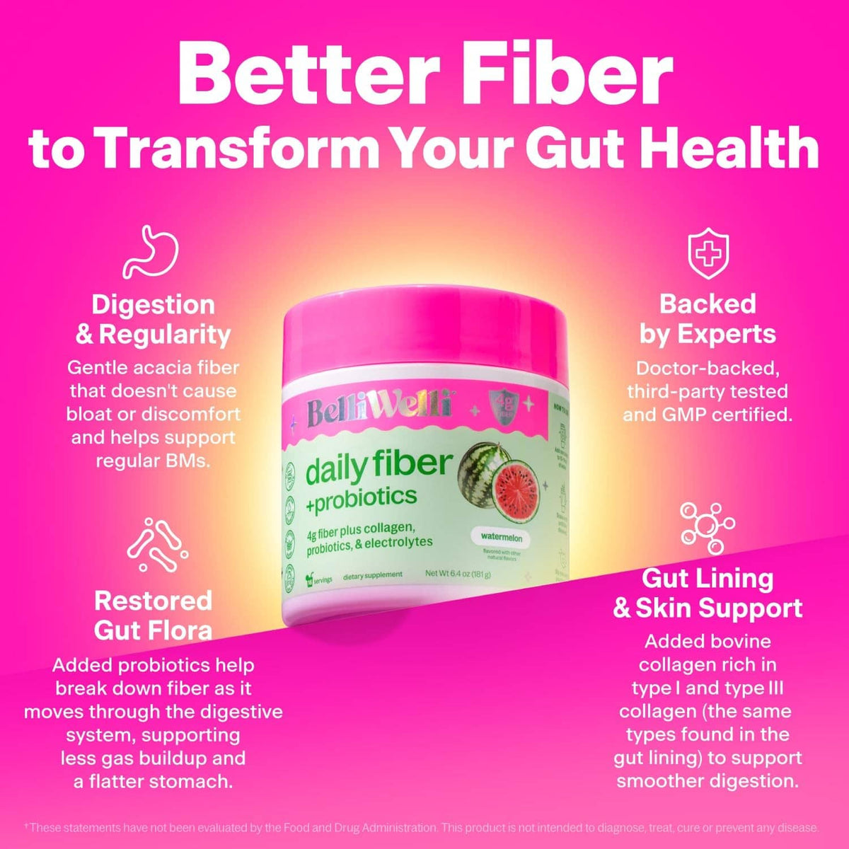 BelliWelli dailyfiber + probiotics jar for gut health with digestion and expert support