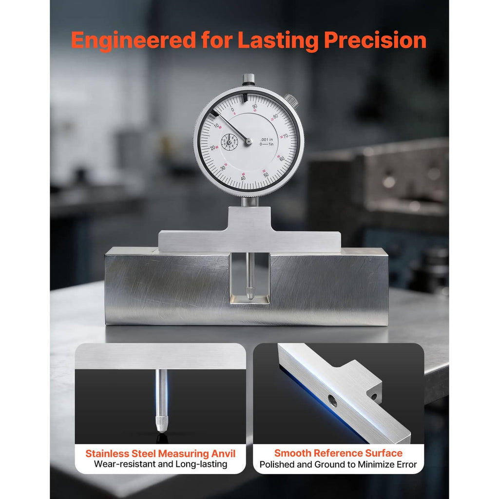 Depth gauge micrometer with stainless steel measuring anvils and polished reference surface