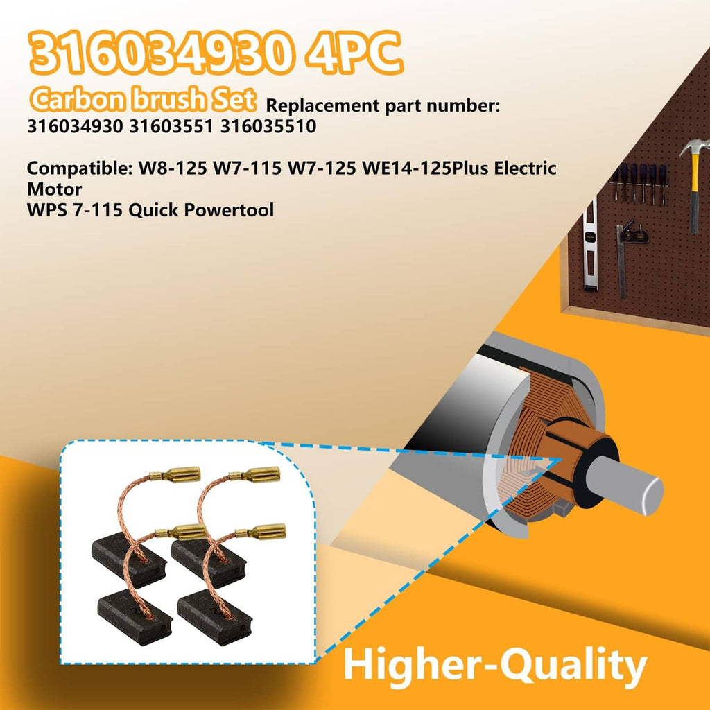 Carbon brush replacement set, dark gray blocks with copper braided cords and brass terminals