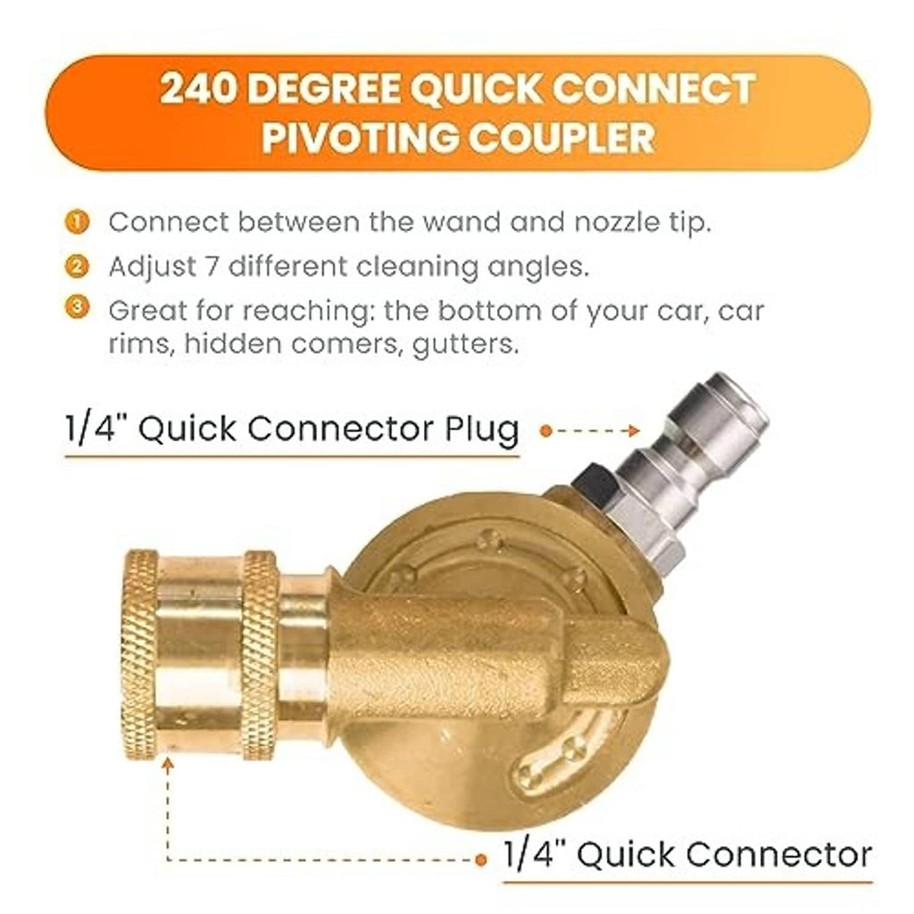 Brass 240-degree quick-connect pivoting coupler with 1/4 in quick connector