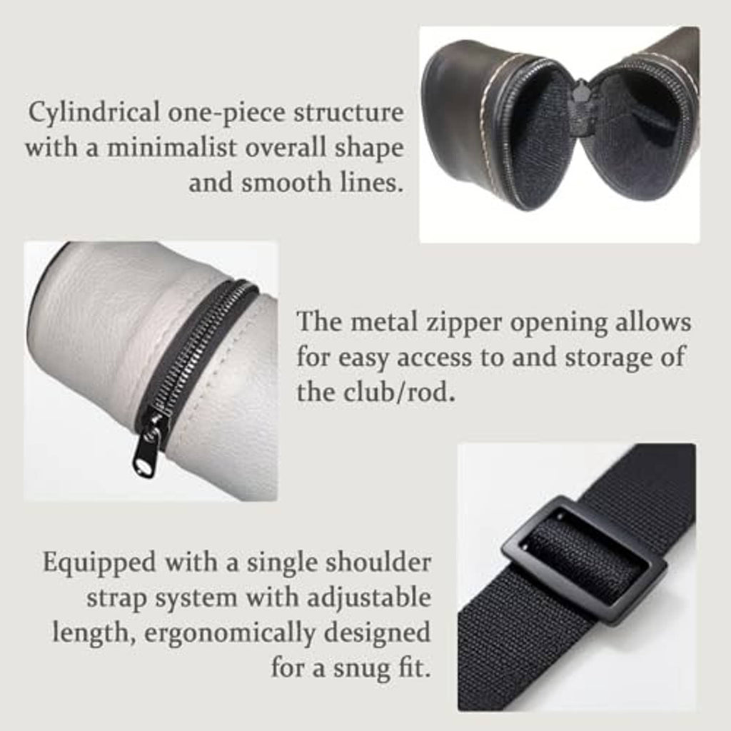 White pool cue case with metal zipper opening and single-strap carry system