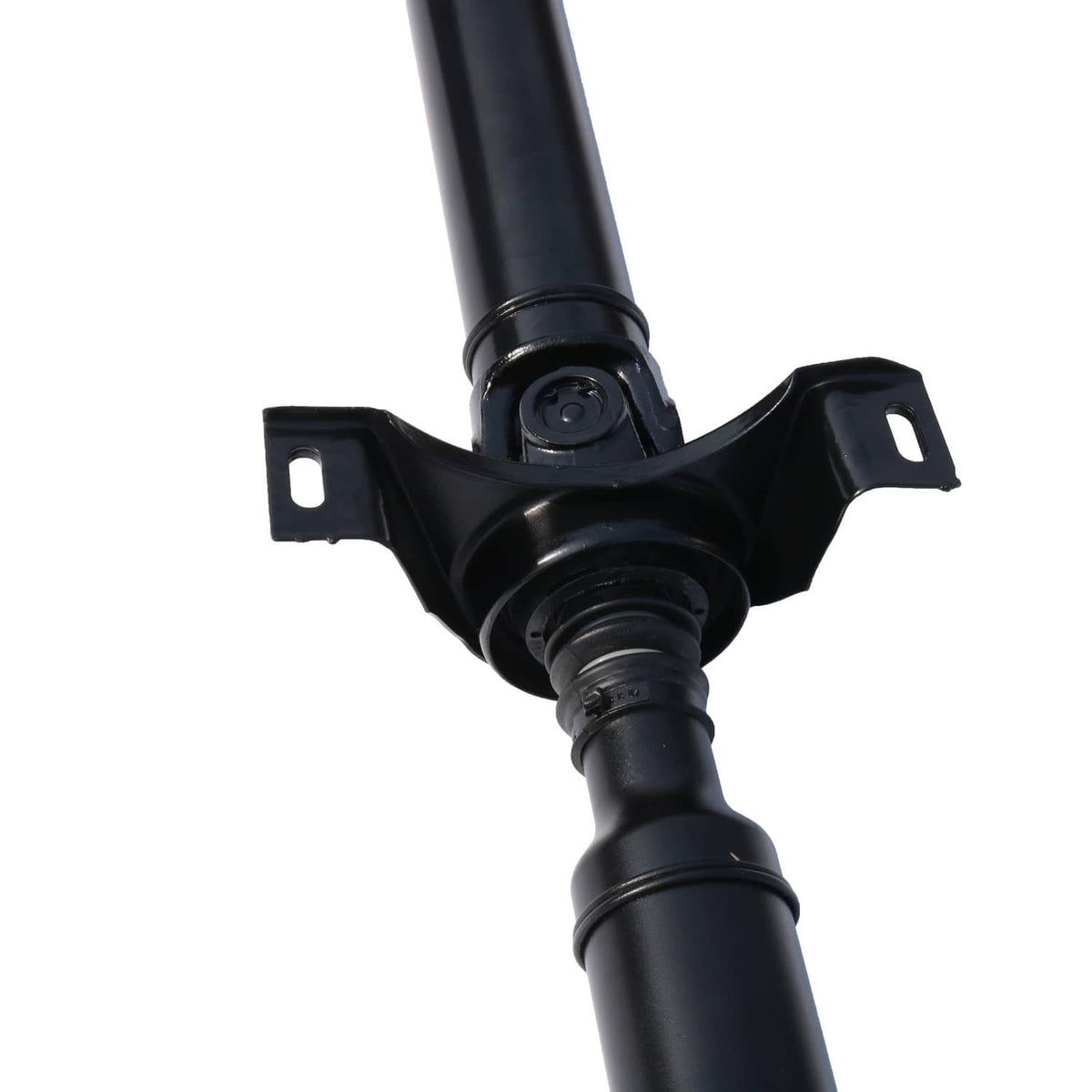 Drive prop shaft center support bracket with rubber bearing, black