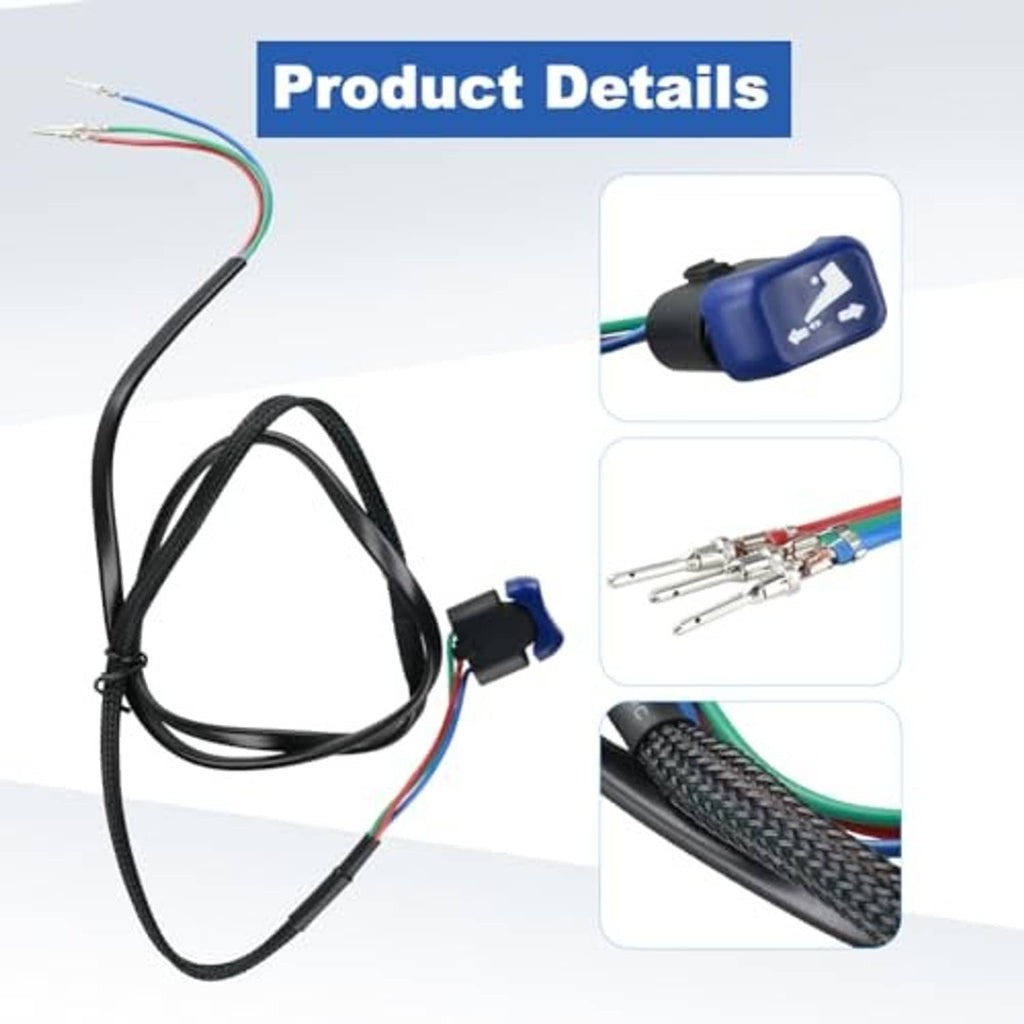 Product details view: black braided tilt switch harness with blue connector and multicolor wiring