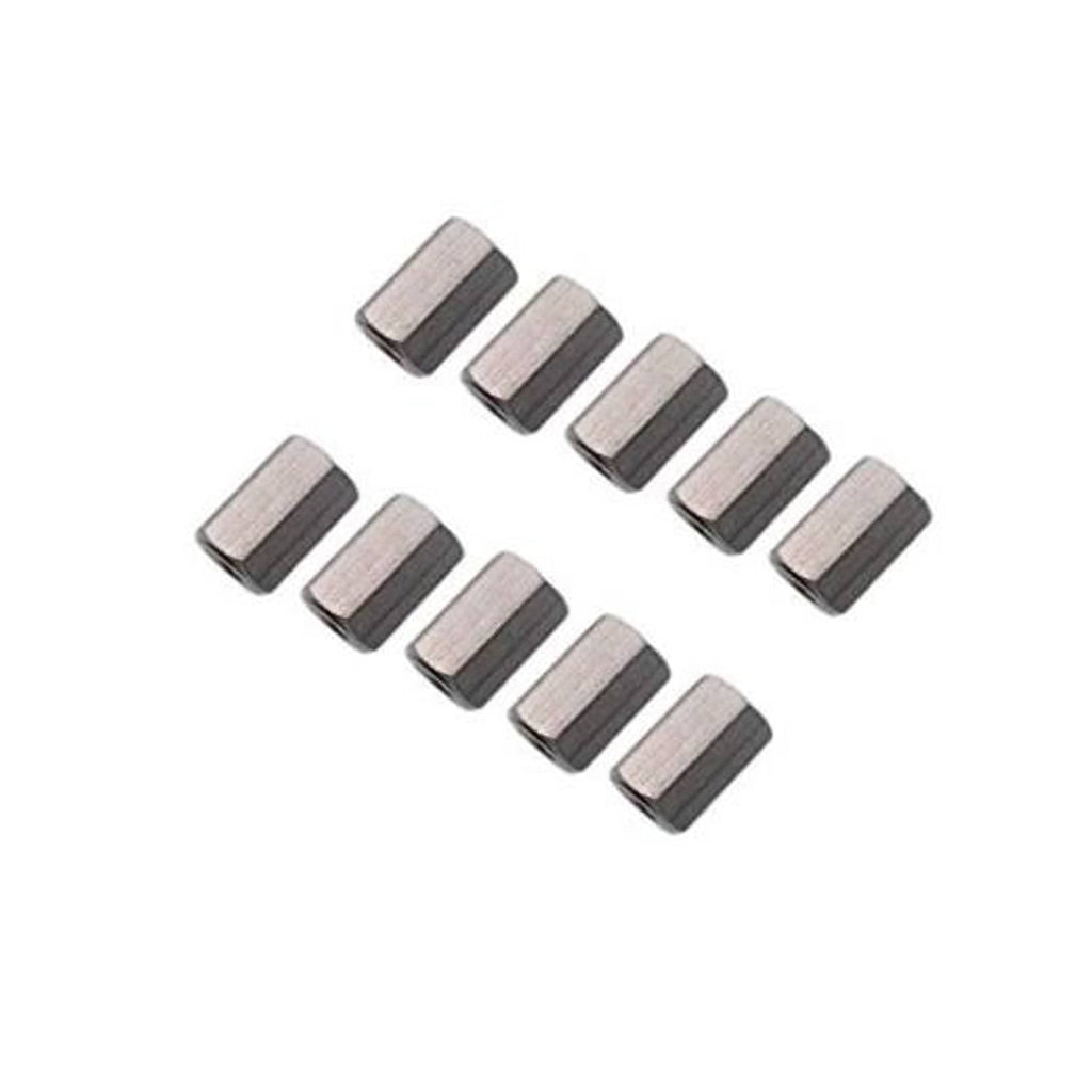 Hex nut coupling connectors, stainless steel, dark-lined ends, set of 10