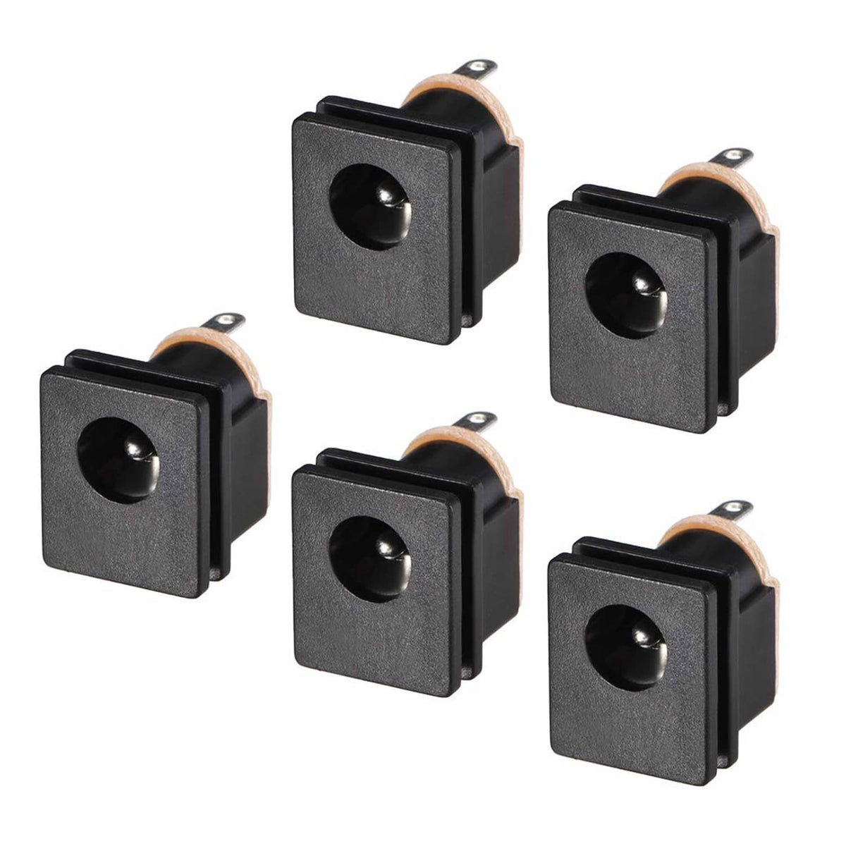Black 5.5mm DC power jack socket, 3-pin, with solder tabs