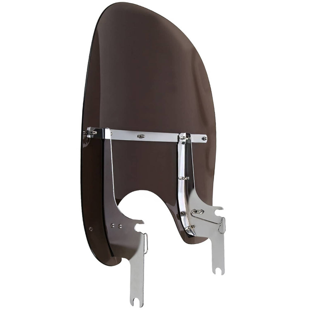 Motorcycle windshield with dark tinted screen and mounting bracket set, isolated