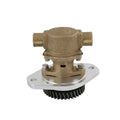 Raw water pump with bronze housing, mounting flange, and toothed gear wheel