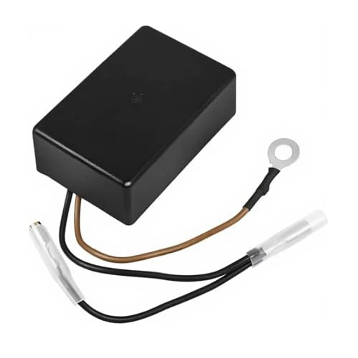 Black RPM rev limiter module with wire harness and insulated connector ends
