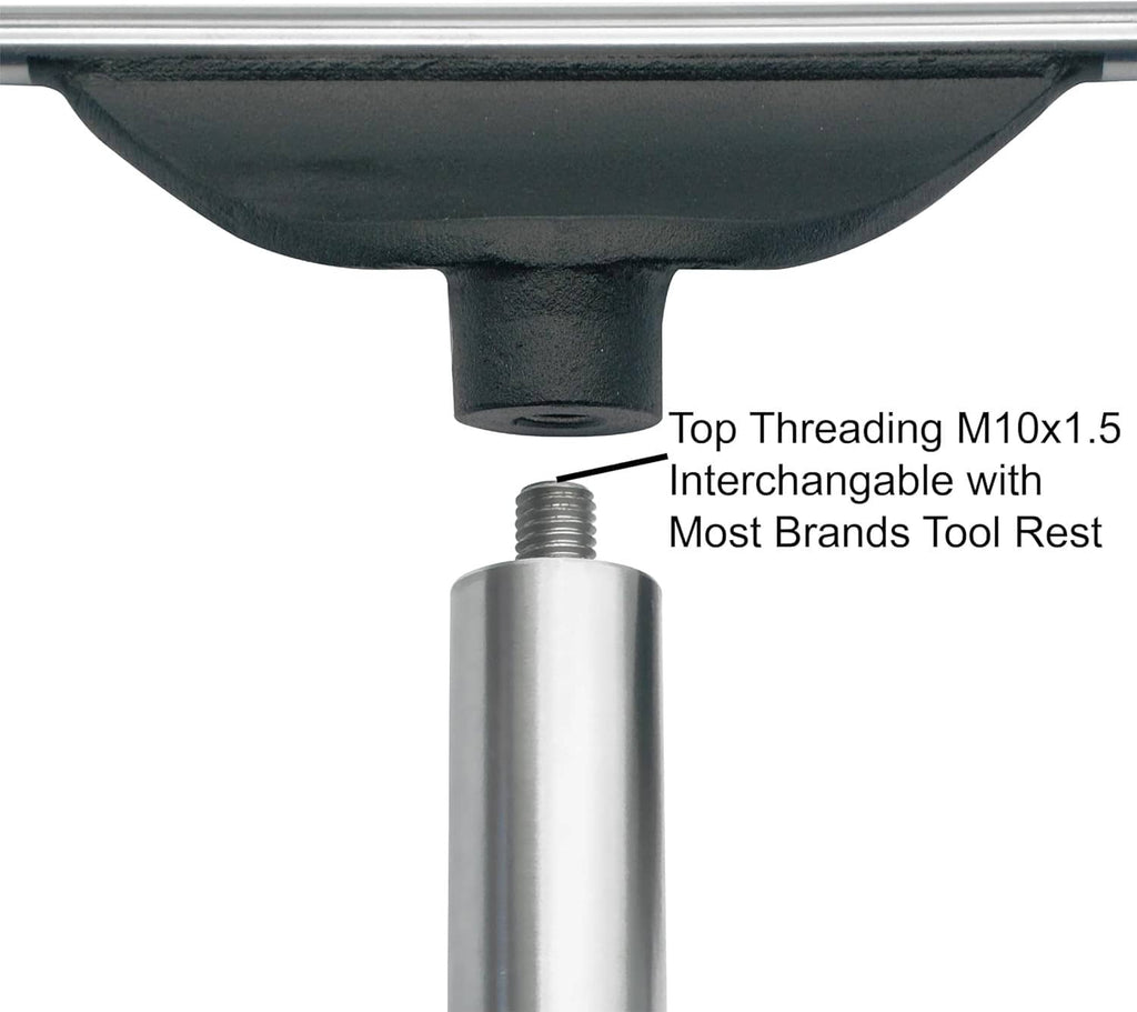 Tool rest with top threaded post (M10x1.5) and black curved support