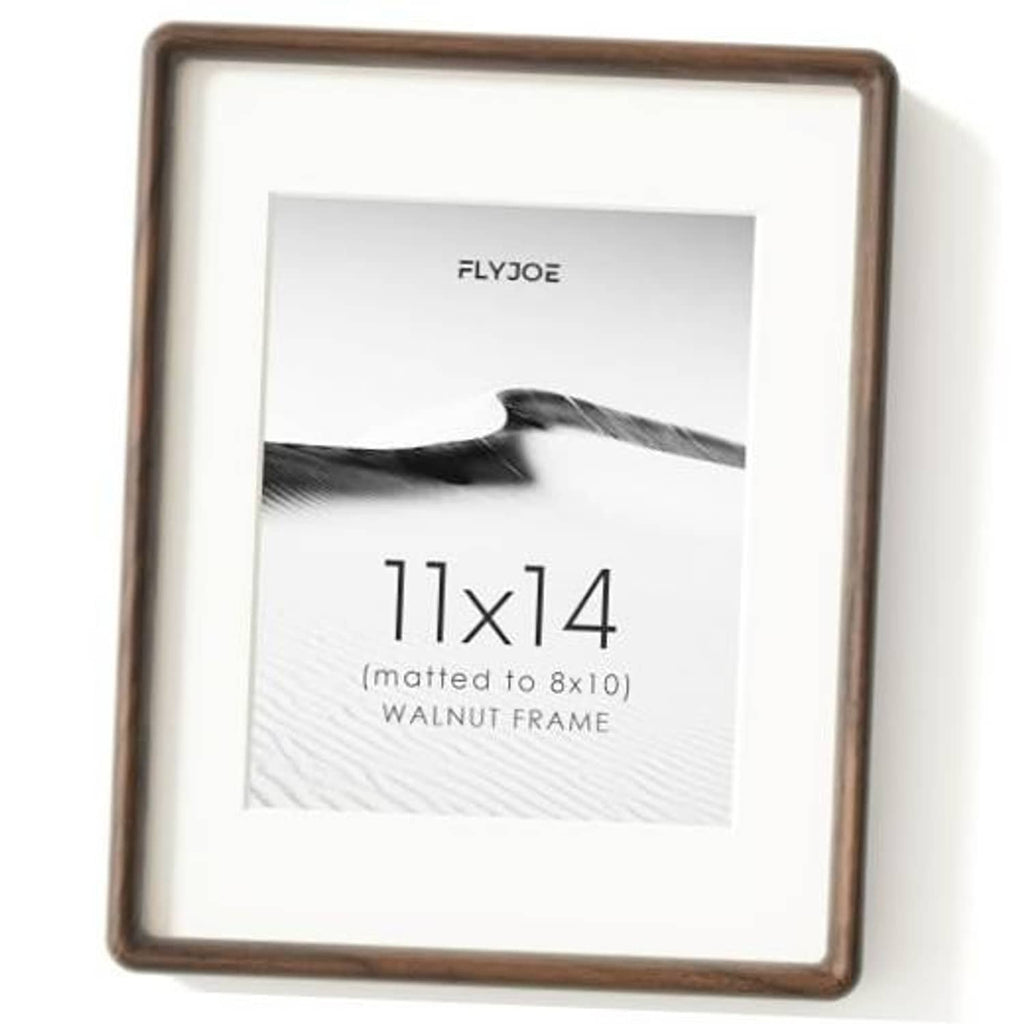 Rounded walnut 11x14 picture frame with clear glass and white backing
