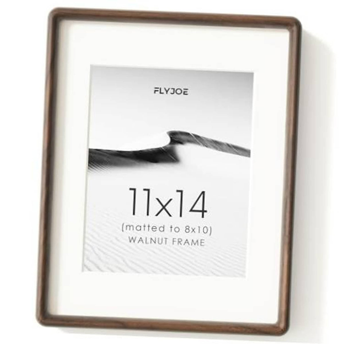 Rounded walnut 11x14 picture frame with clear glass and white backing