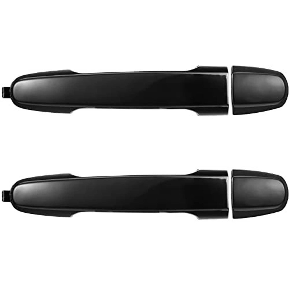 Pair of exterior door handles with integrated end cap, dark black finish.