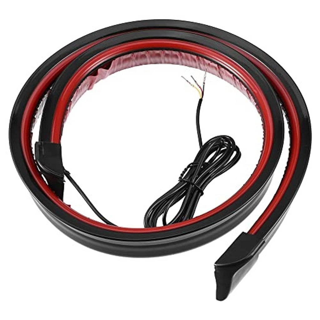 Universal LED car spoiler trim strip with red light ring and black wiring bundle