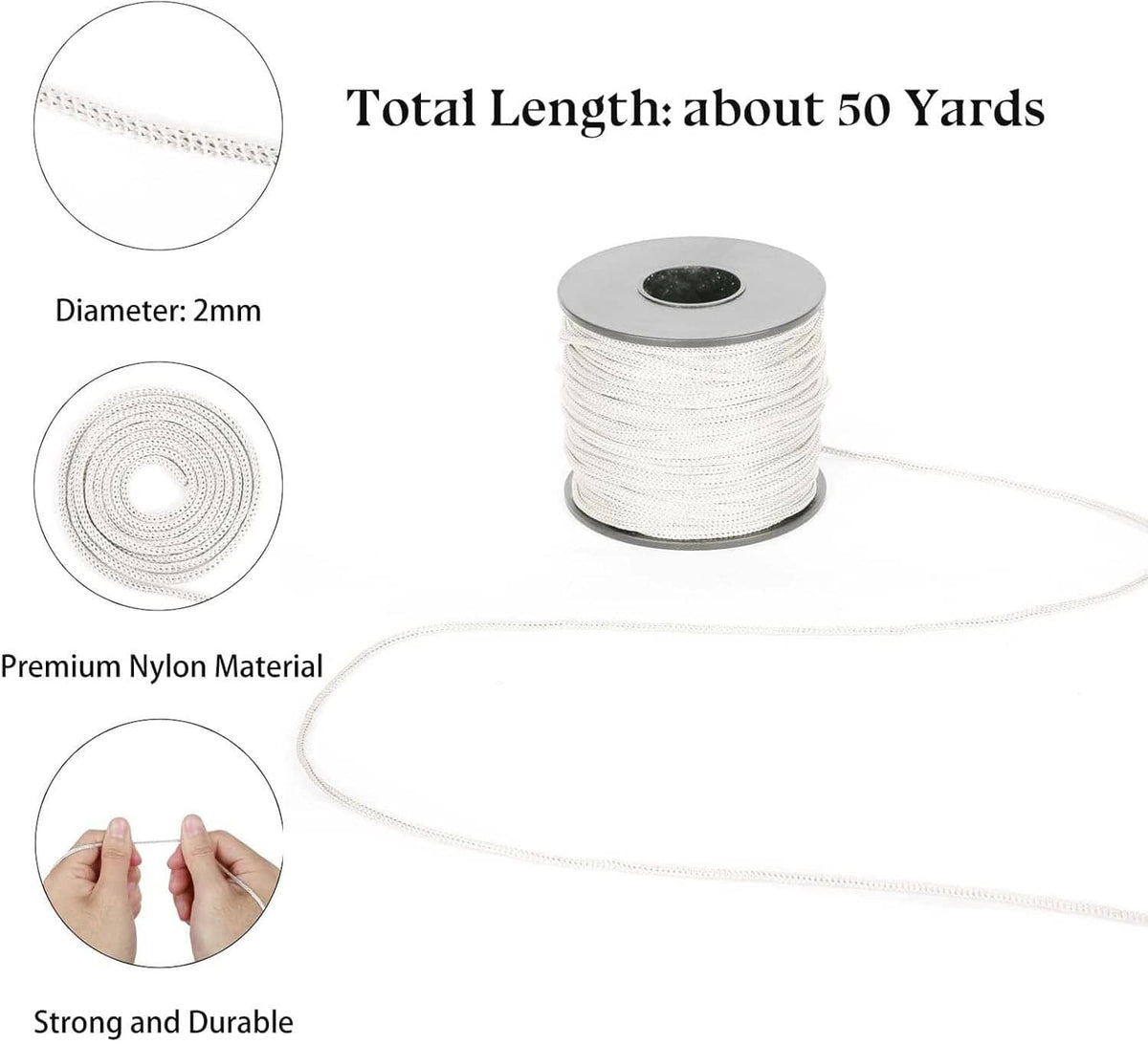 White braided nylon cord on a spool, thin 2mm diameter lift shade cord