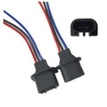 H13-style headlight harness plug pair, black sockets with red and blue wire leads