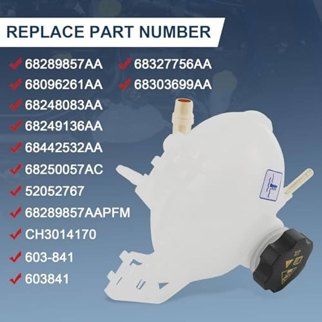 Coolant reservoir tank with black cap and attached spout