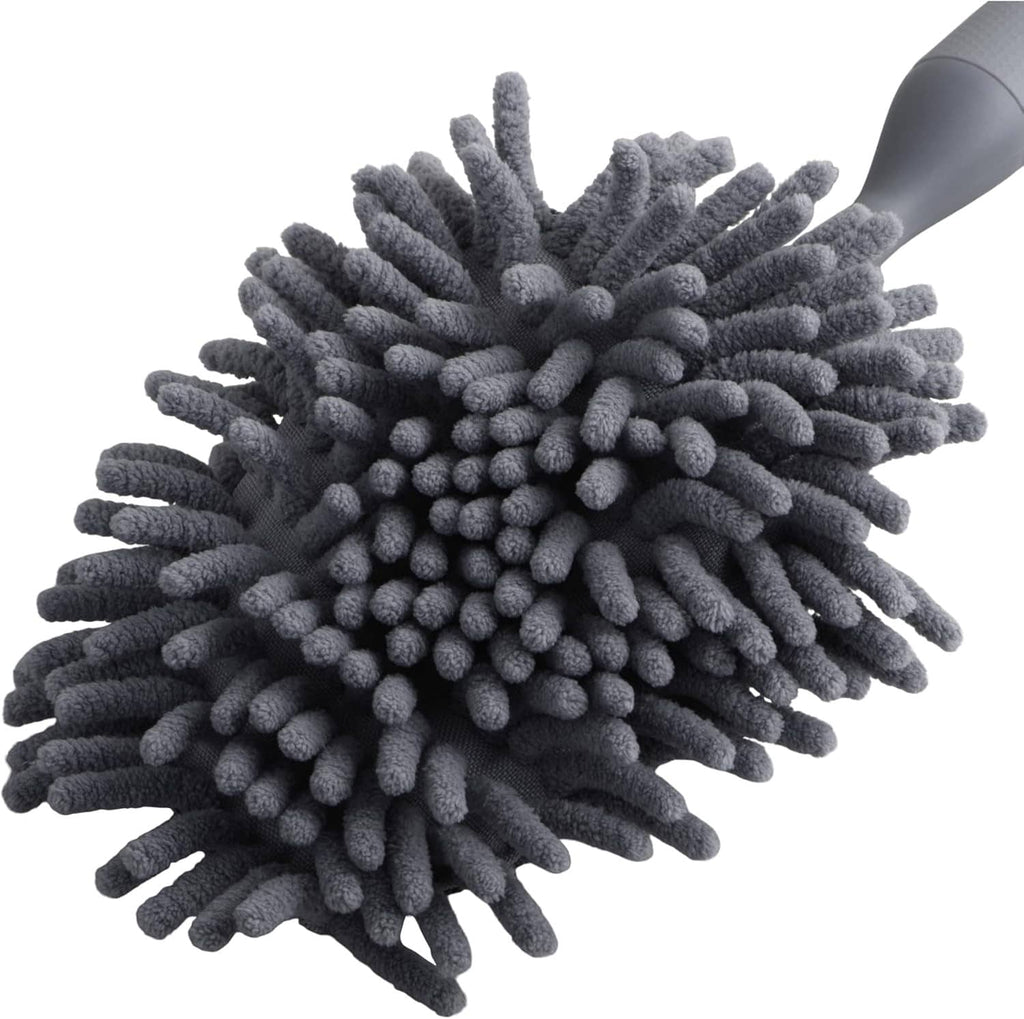 Gray microfiber duster with dense round chenille cleaning head