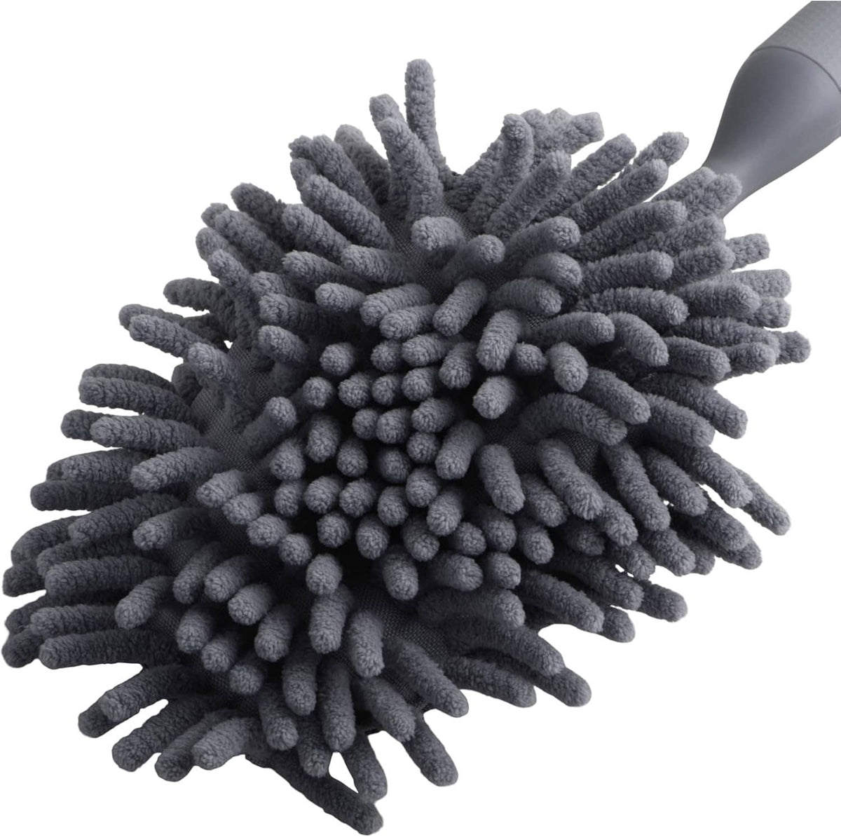 Gray microfiber duster with dense round chenille cleaning head