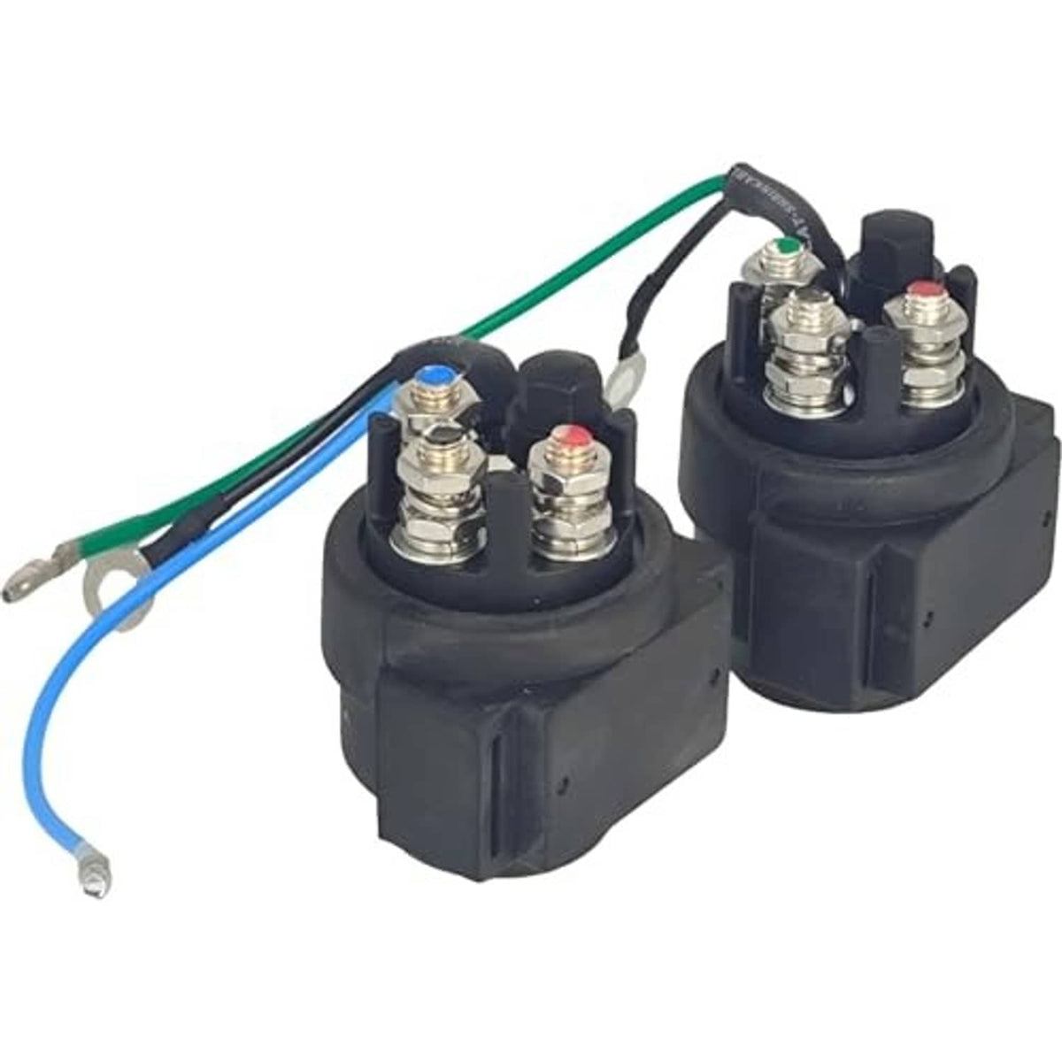 Power trim relay set with two black terminal blocks and multicolored wire harness
