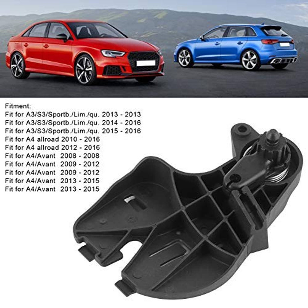 Black plastic hood release pull handle with mounting clips and spring pivot