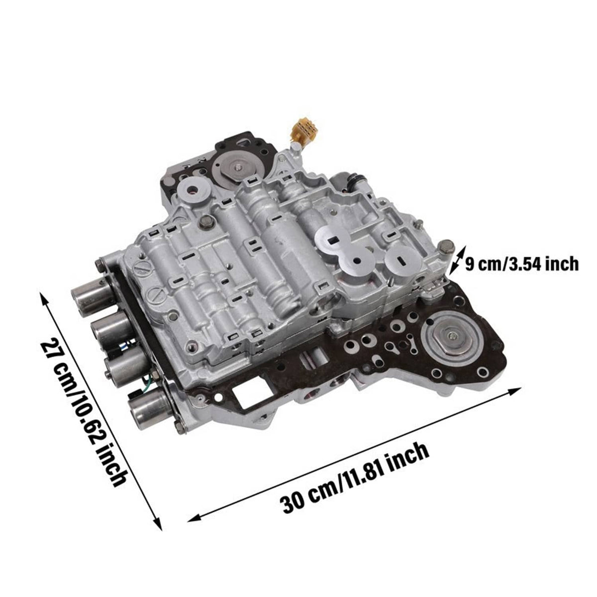 Transmission valve body with solenoid, size dimensions shown: 30 x 21 x 9 cm