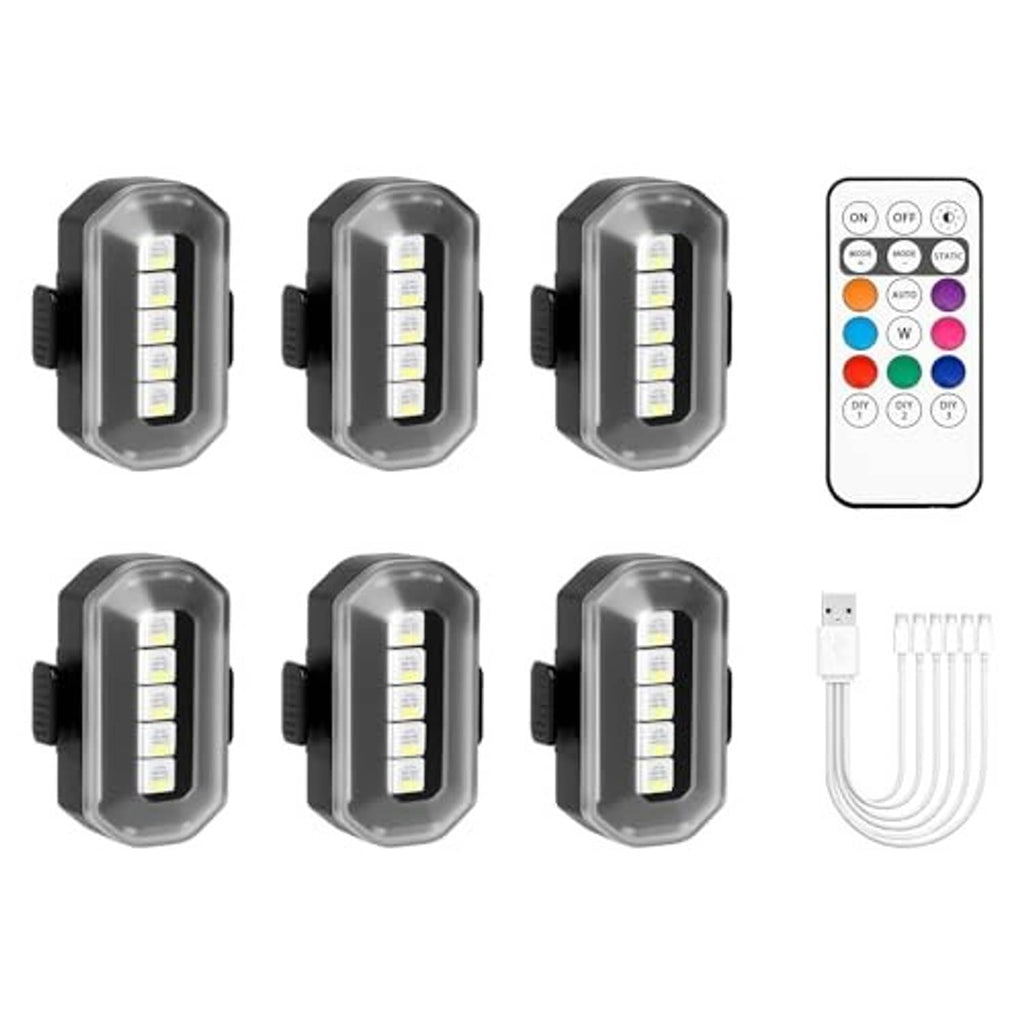 Wireless strobe lights set: six gray LED modules, remote, and USB cables