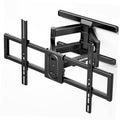 Black full-motion TV wall mount bracket with long arms and central mounting plate