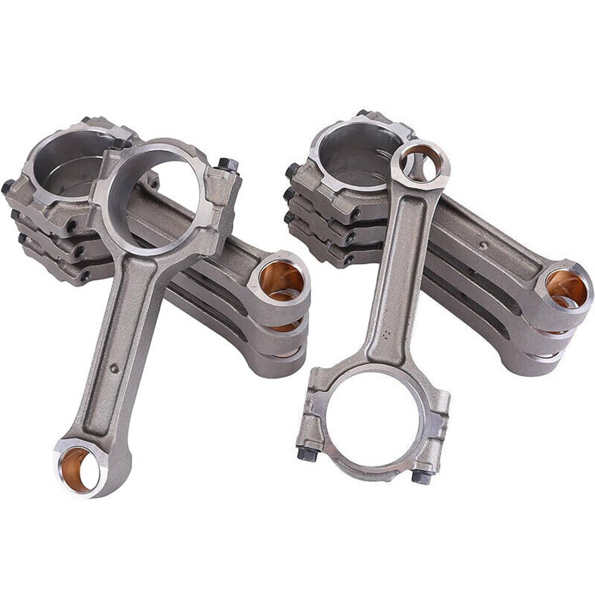 Set of engine connecting rods with bronze bearings, silver steel finish, 8-piece