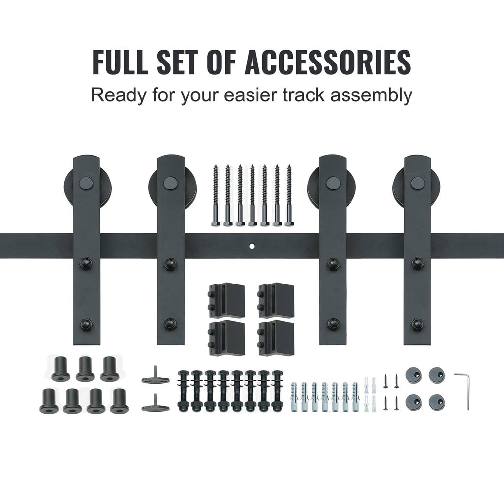 Sliding barn door hardware kit with brackets, screws, and mounting accessories