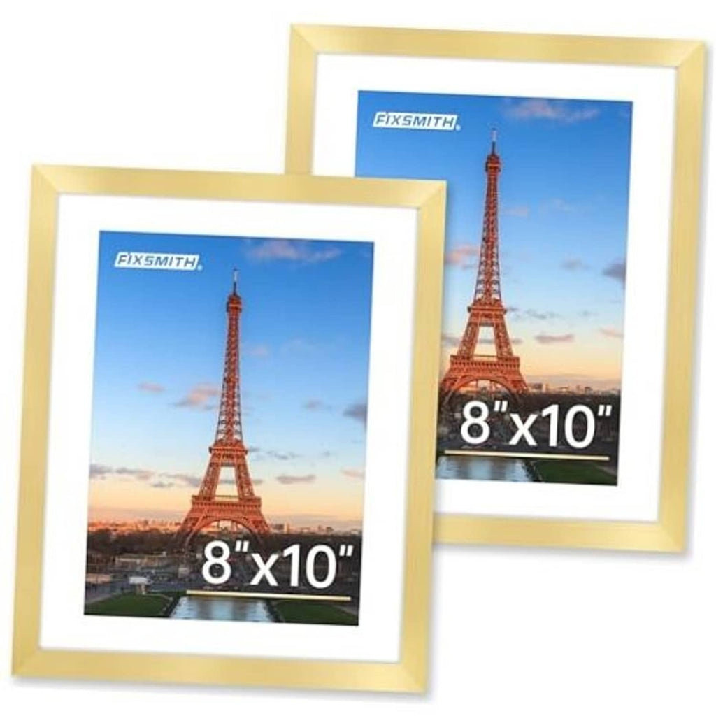 Gold 8x10 picture frame set of 2, front view with white mat and photo insert