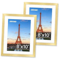 Gold 8x10 picture frame set of 2, front view with white mat and photo insert